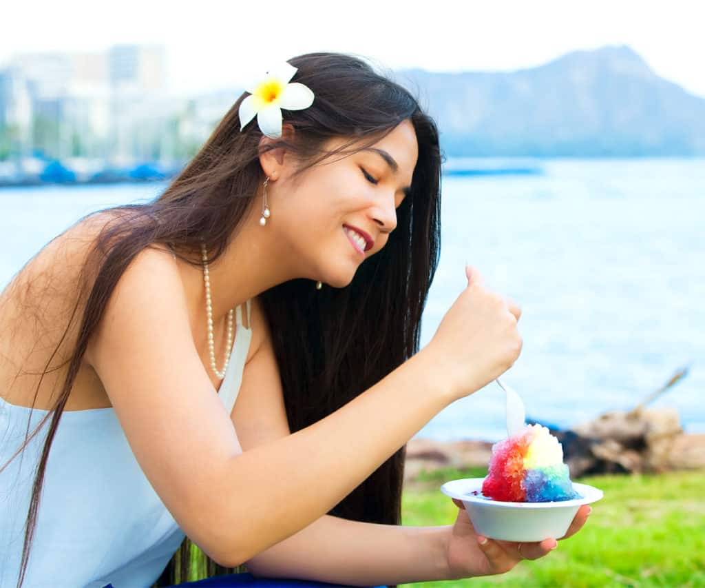eating shave ice in hawaii