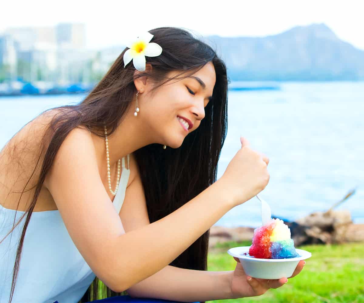 eating shave ice in hawaii