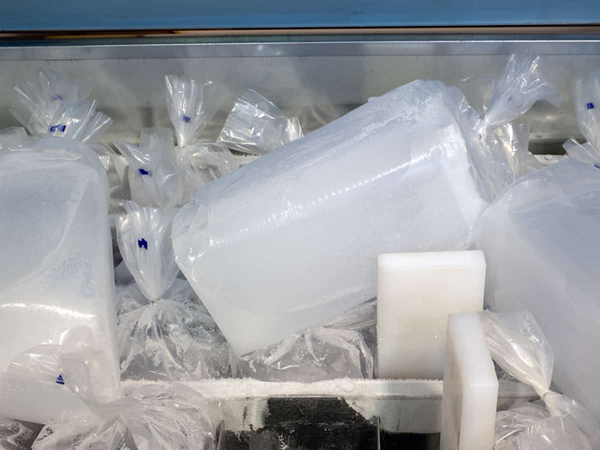 Industrial or commercial Block Ice maker freezer. Block ice can be used for Shaved ice, shave ice or snow cone desserts.